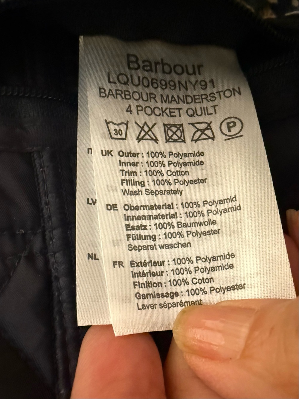 Barbour Manderston 4 pocket William Morris Navy quilted jacket. Size 4 - Picture 13 of 15